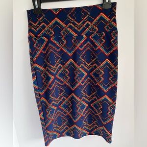 LuLaRoe Womens Pencil Skirt Size XS, Blue/Orange, Geometric Print